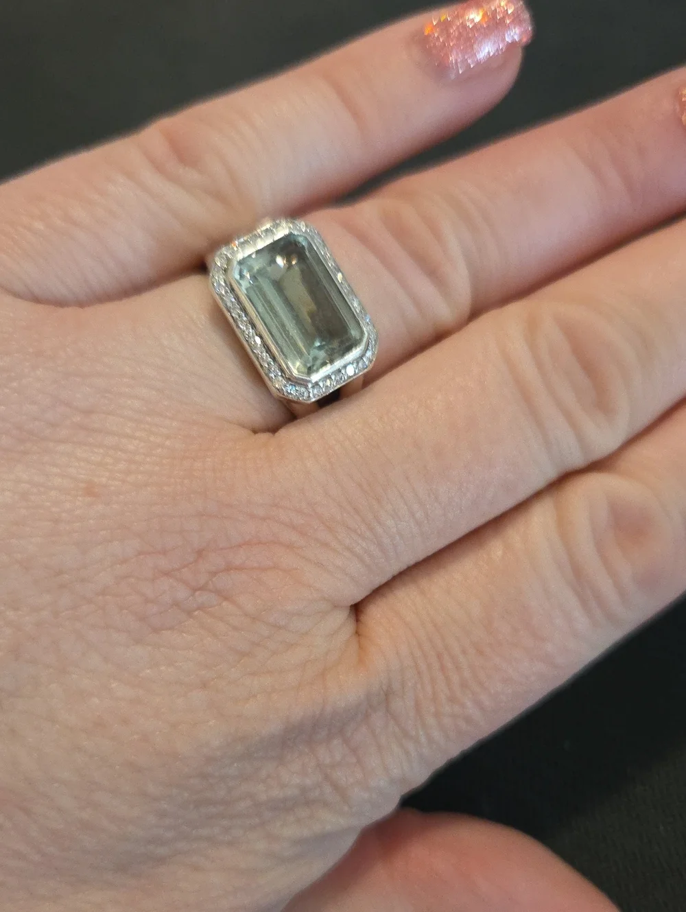 David Yurman Novella Ring, Praisiolite Center Stone With Diamond Halo